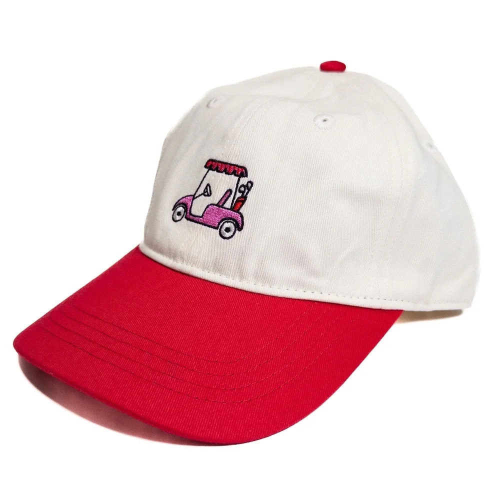 Frasier Sterling Sport Golf Cart Embroidered Dad Hat Cream Red‎